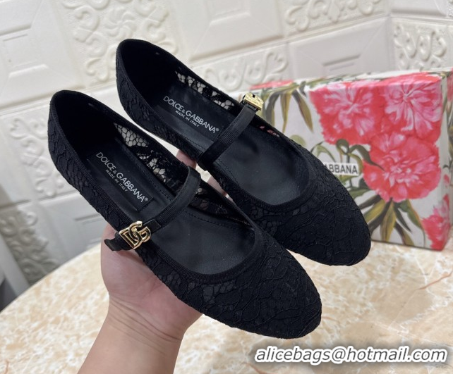 Stylish Dolce & Gabbana Lace Ballet Flats Black DG042801