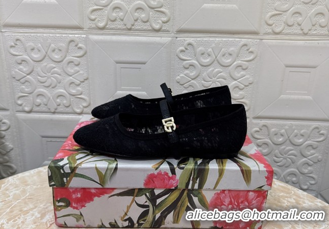 Stylish Dolce & Gabbana Lace Ballet Flats Black DG042801