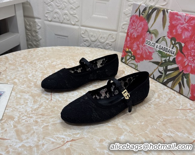 Stylish Dolce & Gabbana Lace Ballet Flats Black DG042801
