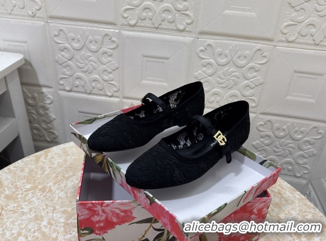 Stylish Dolce & Gabbana Lace Ballet Flats Black DG042801
