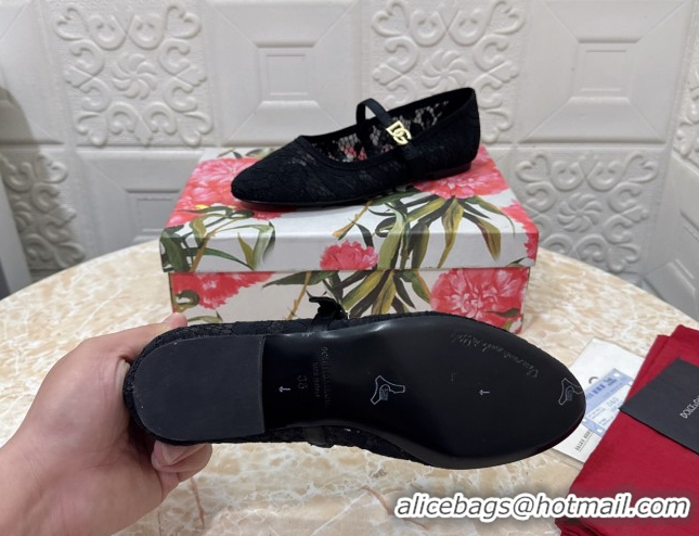 Stylish Dolce & Gabbana Lace Ballet Flats Black DG042801