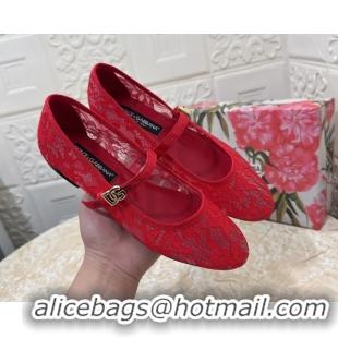 Best Grade Dolce & Gabbana Lace Ballet Flats Red DG042801