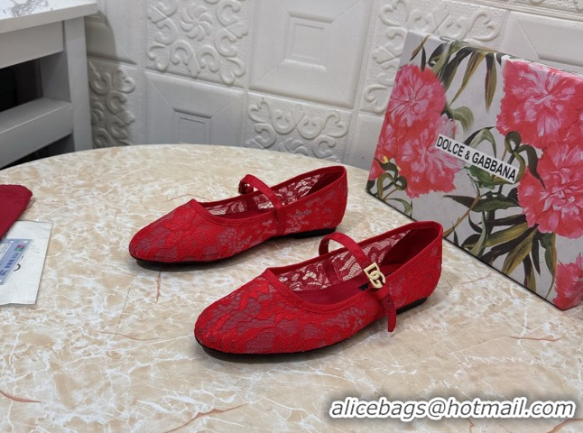 Best Grade Dolce & Gabbana Lace Ballet Flats Red DG042801