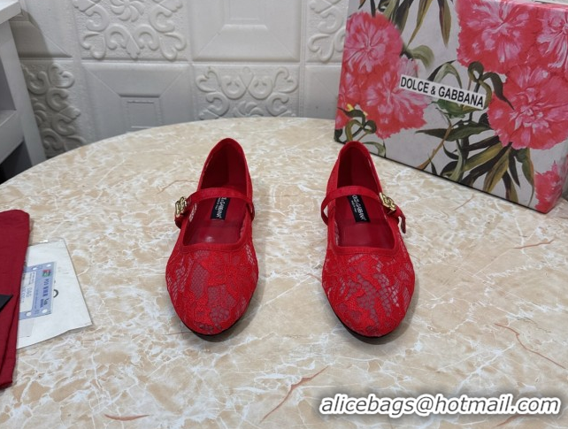 Best Grade Dolce & Gabbana Lace Ballet Flats Red DG042801