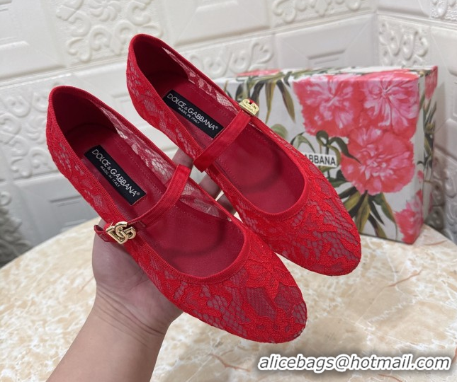 Best Grade Dolce & Gabbana Lace Ballet Flats Red DG042801