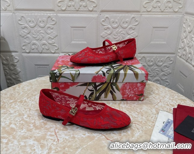 Best Grade Dolce & Gabbana Lace Ballet Flats Red DG042801
