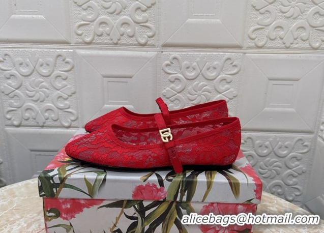 Best Grade Dolce & Gabbana Lace Ballet Flats Red DG042801