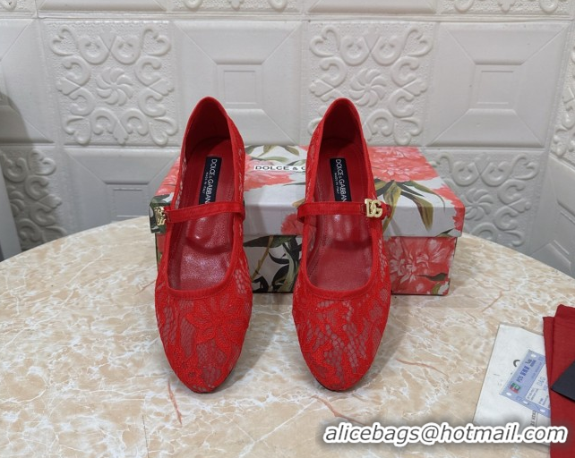 Best Grade Dolce & Gabbana Lace Ballet Flats Red DG042801