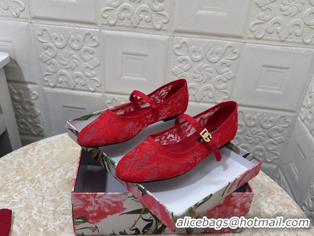 Best Grade Dolce & Gabbana Lace Ballet Flats Red DG042801
