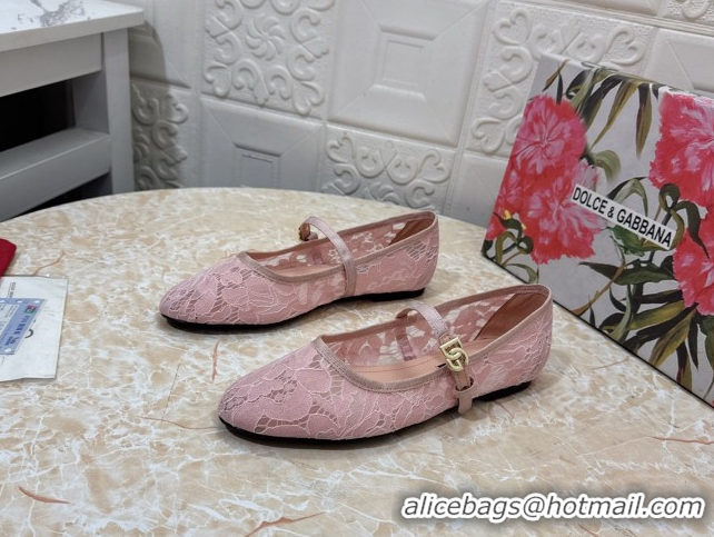 Grade Quality Dolce & Gabbana Lace Ballet Flats Light Pink DG042801