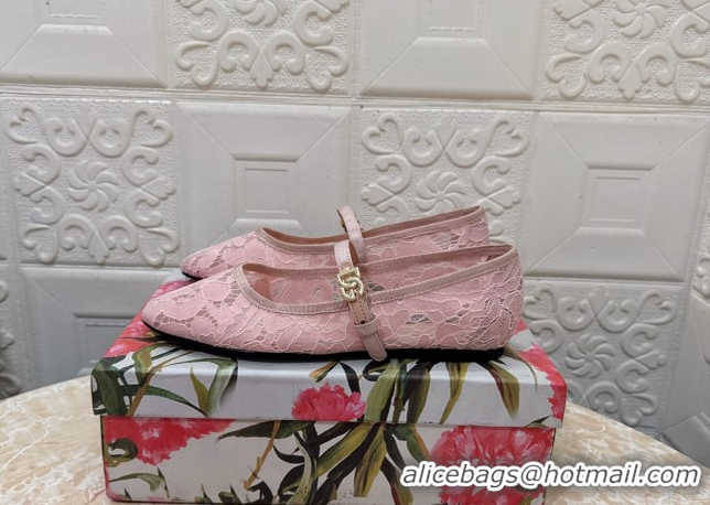 Grade Quality Dolce & Gabbana Lace Ballet Flats Light Pink DG042801