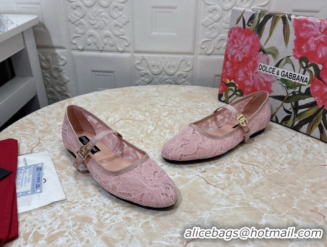 Grade Quality Dolce & Gabbana Lace Ballet Flats Light Pink DG042801