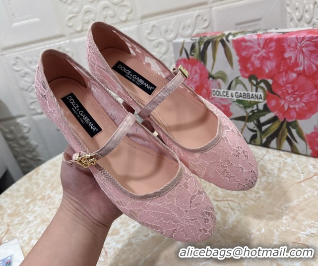 Grade Quality Dolce & Gabbana Lace Ballet Flats Light Pink DG042801