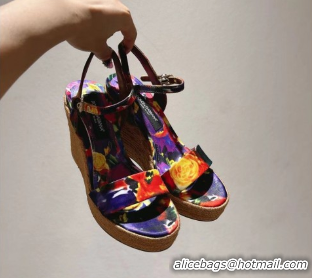 Perfect Dolce & Gabbana Printed Wedge Sandals 10cm Purple 0604135