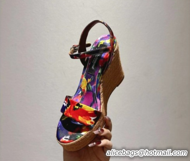 Perfect Dolce & Gabbana Printed Wedge Sandals 10cm Purple 0604135