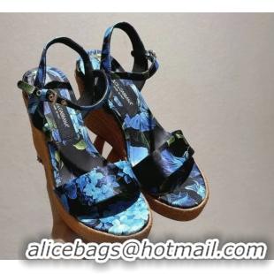 Low Price Dolce & Gabbana Printed Wedge Sandals 10cm Blue 0604136