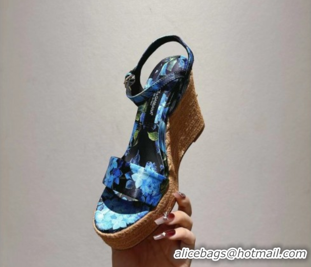 Low Price Dolce & Gabbana Printed Wedge Sandals 10cm Blue 0604136