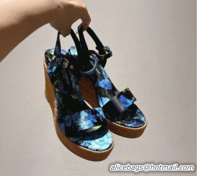 Low Price Dolce & Gabbana Printed Wedge Sandals 10cm Blue 0604136