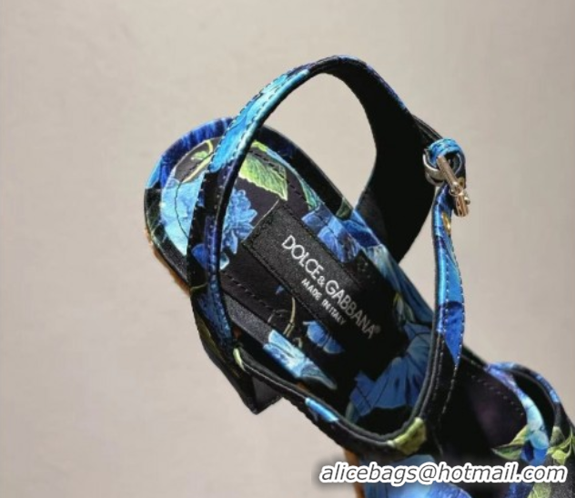 Low Price Dolce & Gabbana Printed Wedge Sandals 10cm Blue 0604136