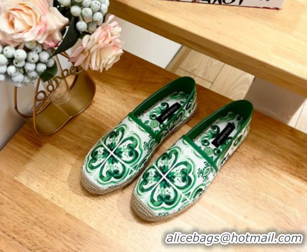 Shop Duplicate Dolce & Gabbana Majolica-print Canvas Espadrilles Flat Green 0604141