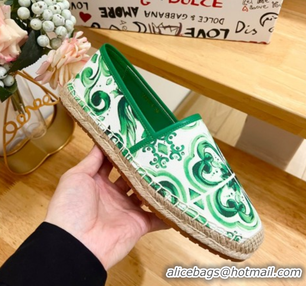 Shop Duplicate Dolce & Gabbana Majolica-print Canvas Espadrilles Flat Green 0604141
