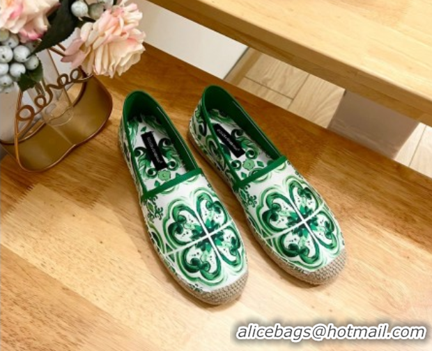 Shop Duplicate Dolce & Gabbana Majolica-print Canvas Espadrilles Flat Green 0604141