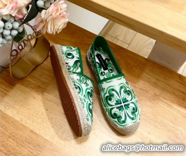 Shop Duplicate Dolce & Gabbana Majolica-print Canvas Espadrilles Flat Green 0604141