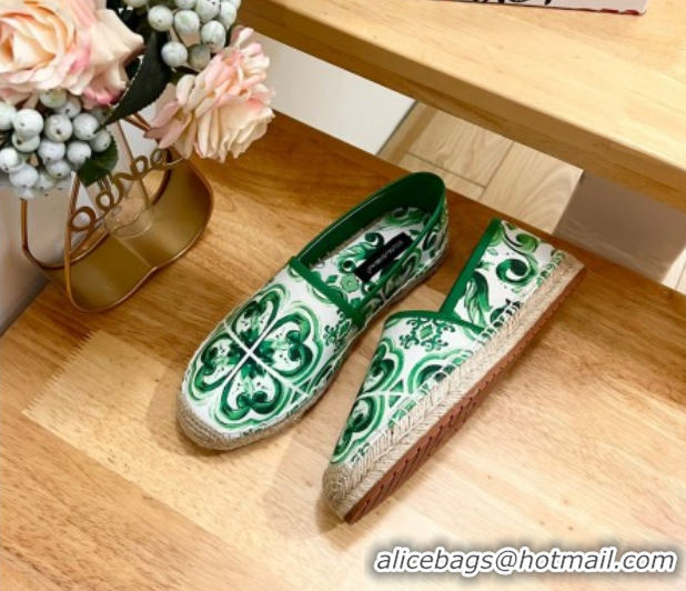 Shop Duplicate Dolce & Gabbana Majolica-print Canvas Espadrilles Flat Green 0604141