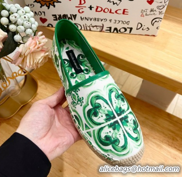 Shop Duplicate Dolce & Gabbana Majolica-print Canvas Espadrilles Flat Green 0604141