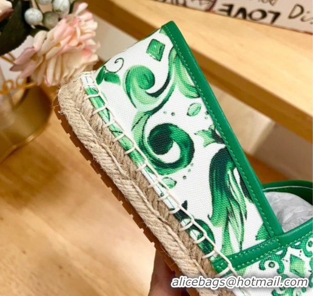 Shop Duplicate Dolce & Gabbana Majolica-print Canvas Espadrilles Flat Green 0604141