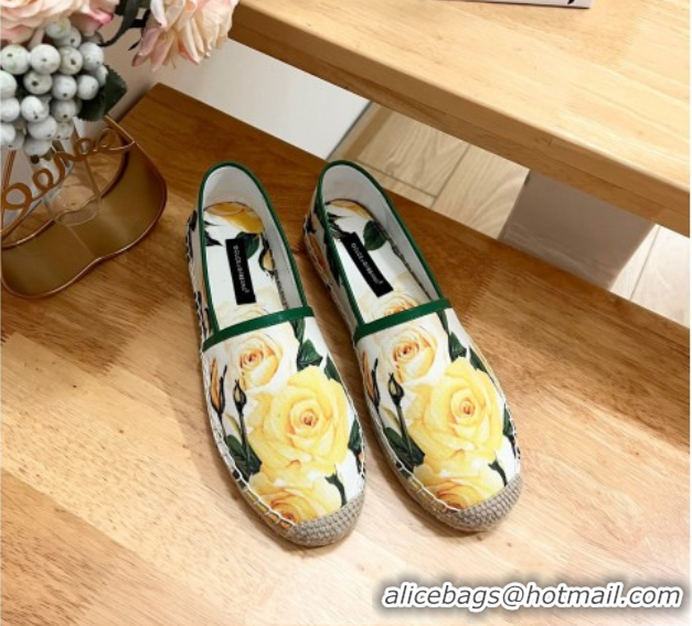 Most Popular Dolce & Gabbana Flower-print Canvas Espadrilles Flat Yellow 0604142