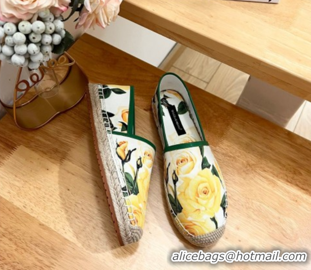 Most Popular Dolce & Gabbana Flower-print Canvas Espadrilles Flat Yellow 0604142