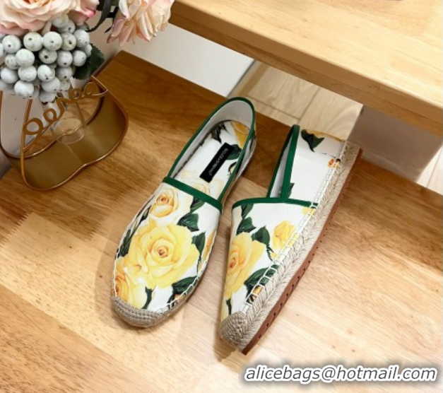 Most Popular Dolce & Gabbana Flower-print Canvas Espadrilles Flat Yellow 0604142