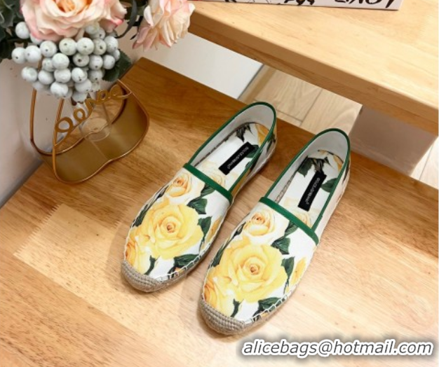 Most Popular Dolce & Gabbana Flower-print Canvas Espadrilles Flat Yellow 0604142