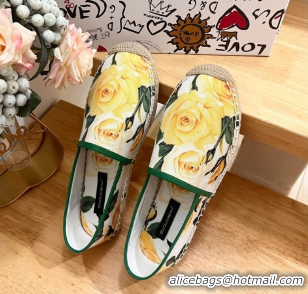Most Popular Dolce & Gabbana Flower-print Canvas Espadrilles Flat Yellow 0604142