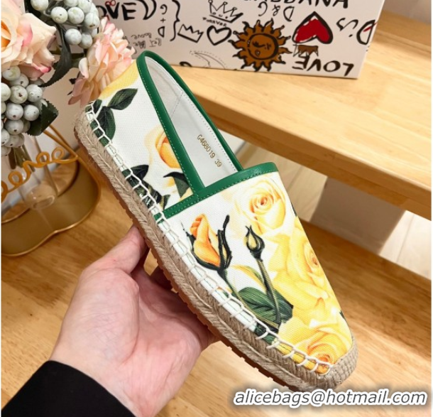 Most Popular Dolce & Gabbana Flower-print Canvas Espadrilles Flat Yellow 0604142