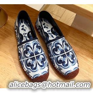 Buy Luxury Dolce & Gabbana Majolica-print Canvas Espadrilles Flat Blue 0604143