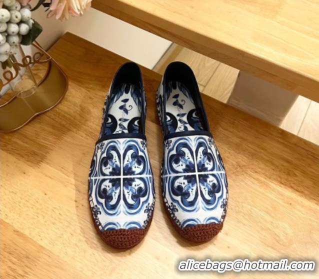 Buy Luxury Dolce & Gabbana Majolica-print Canvas Espadrilles Flat Blue 0604143