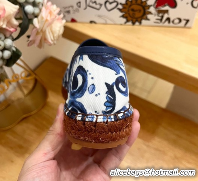 Buy Luxury Dolce & Gabbana Majolica-print Canvas Espadrilles Flat Blue 0604143