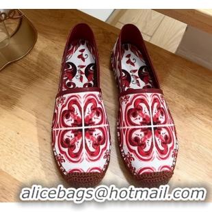 Durable Dolce & Gabbana Majolica-print Canvas Espadrilles Flat Red 0604144