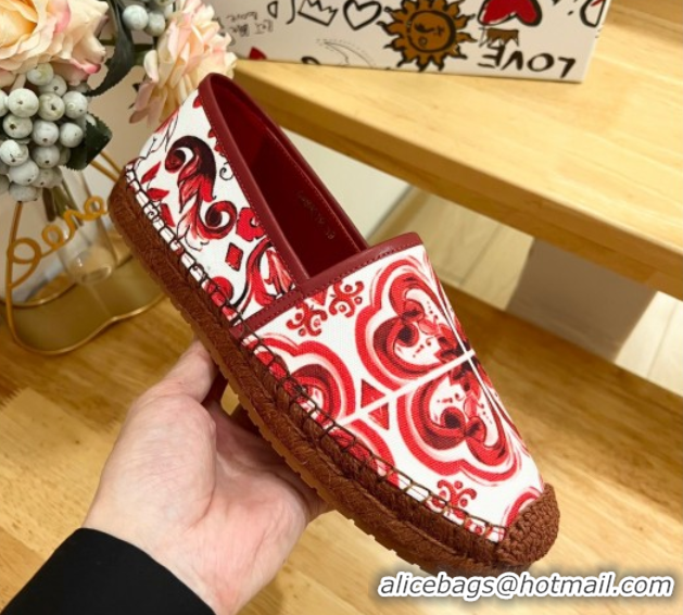 Durable Dolce & Gabbana Majolica-print Canvas Espadrilles Flat Red 0604144