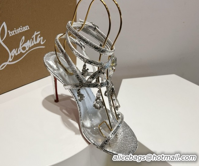 Good Product Christian Louboutin Cracked Lambskin Sandals 100MM Heel CL031717 Silver