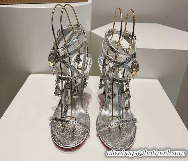 Good Product Christian Louboutin Cracked Lambskin Sandals 100MM Heel CL031717 Silver
