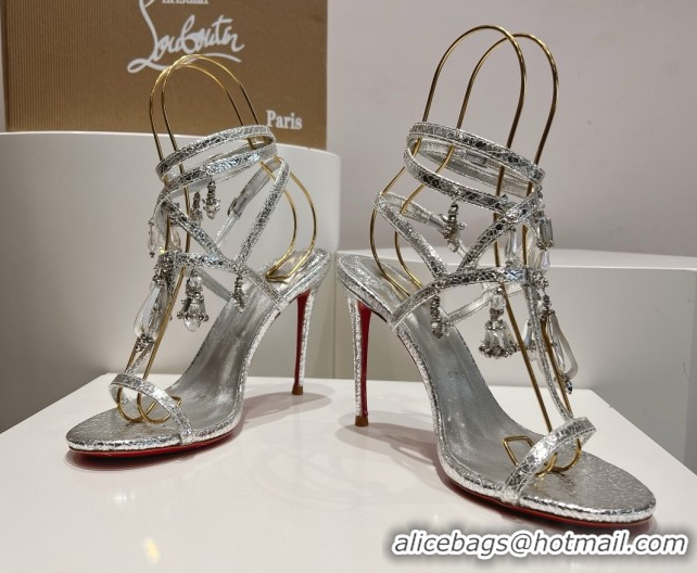 Good Product Christian Louboutin Cracked Lambskin Sandals 100MM Heel CL031717 Silver