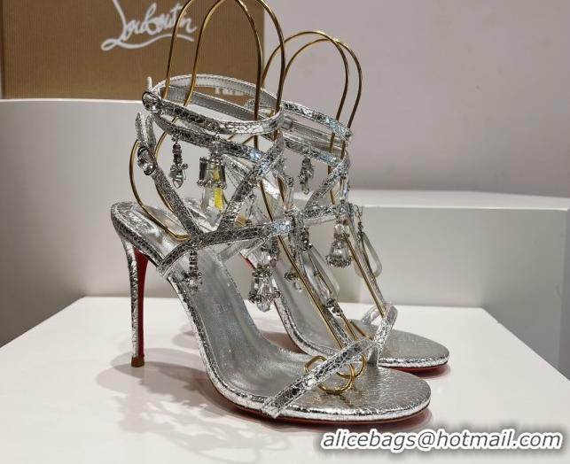 Good Product Christian Louboutin Cracked Lambskin Sandals 100MM Heel CL031717 Silver