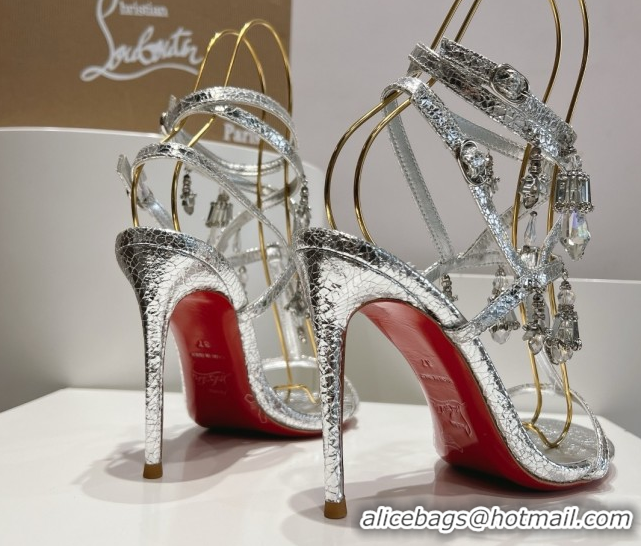Good Product Christian Louboutin Cracked Lambskin Sandals 100MM Heel CL031717 Silver