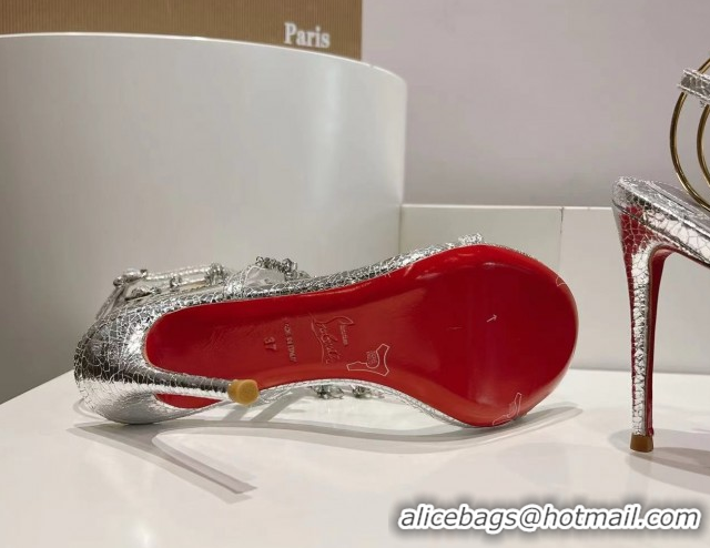 Good Product Christian Louboutin Cracked Lambskin Sandals 100MM Heel CL031717 Silver