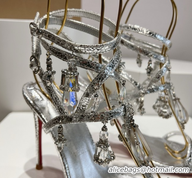 Good Product Christian Louboutin Cracked Lambskin Sandals 100MM Heel CL031717 Silver