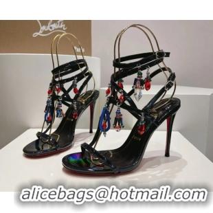 Popular Style Christian Louboutin Patent Leather Sandals 100MM Heel CL031718 Black