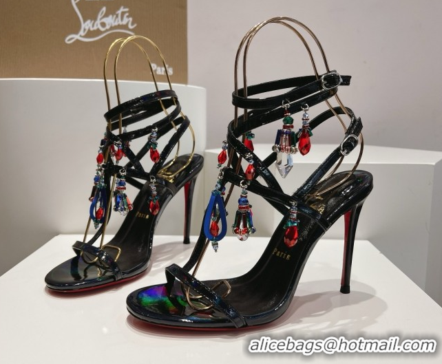 Popular Style Christian Louboutin Patent Leather Sandals 100MM Heel CL031718 Black